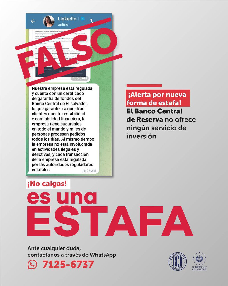 bcr_sv's tweet photo. ¡Ten cuidado con los estafadores! ⚠️ Nuestra institución no ofrece ningún servicio de inversión. Resguarda tu dinero y el de tu familia, así como tus datos financieros 💳🔒. https://t.co/5Lj1cPmez2