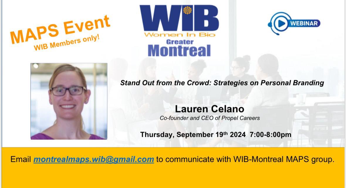 Join our September virtual MAPS event focused on personal branding with Lauren Celano. Lauren is the co-founder and CEO of Propel Careers.

Registration link: lnkd.in/evKXm5if