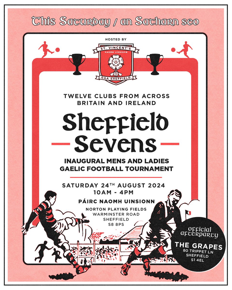 ✌️Just two more sleeps until the inaugural Sheffield 7s 

Looking forward to a great day of competition! Action begins on Saturday at 10am

#Sheffield #GaelicFootball