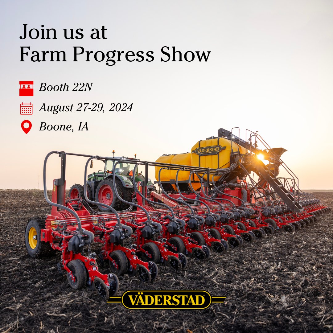 Join us at the Farm Progress Show August 27-29 in Boone, IA. We are featuring the new Tempo K high-speed planter, Wil-Rich and Väderstad field cultivators, and more! 🤩 
#Vaderstad