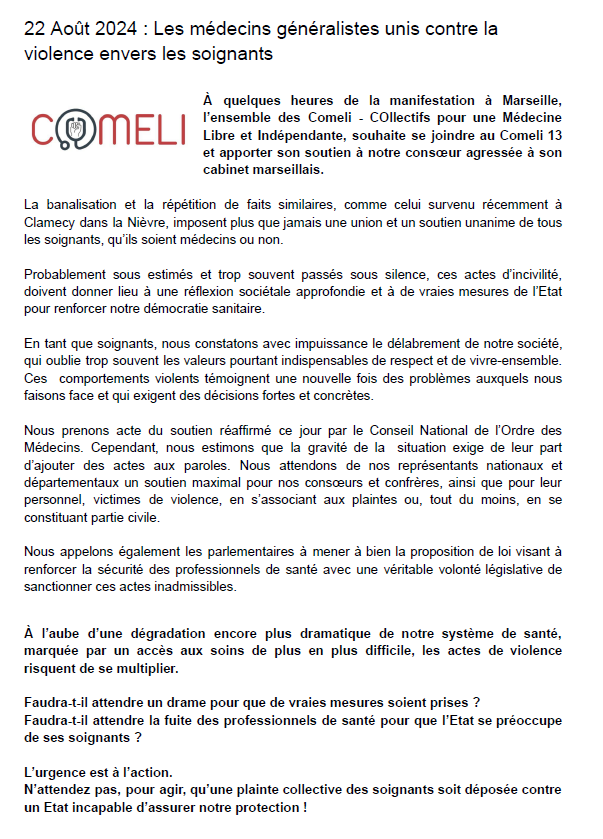 Comeli49's tweet photo. La #Comeli a rédigé un communiqué pour s'associer au mouvement de soutien de notre consœur marseillaise récemment agressée, et plus généralement pour protester contre les lâches agressions dont les soignants sont de plus en plus victimes dans notre pays. #SouffranceDesSoignants https://t.co/GsS2bgebQ2