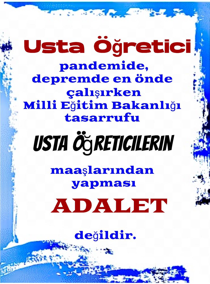 Tüm doğal afetlerde bizler devletin yanında oluyoruz peki mağduriyetlere devlet yanımızda değil statü olmadan çalışmaktan mağdur edilen usta öğreticiler ve antrenörlerin yanında değiller
#USTAogreticiyeHAKyokKOTAvar