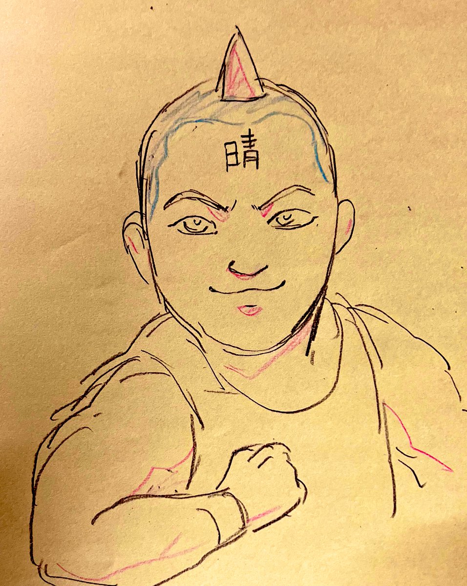 小学生の甥っ子が描いたと送ってくれたので うん、ミスター武道 あたらしい! それを見た姪っ子(幼稚園か低学年)もスグルを うん、味わい深い! なのでキンニク星の民にしといた甥っ子を