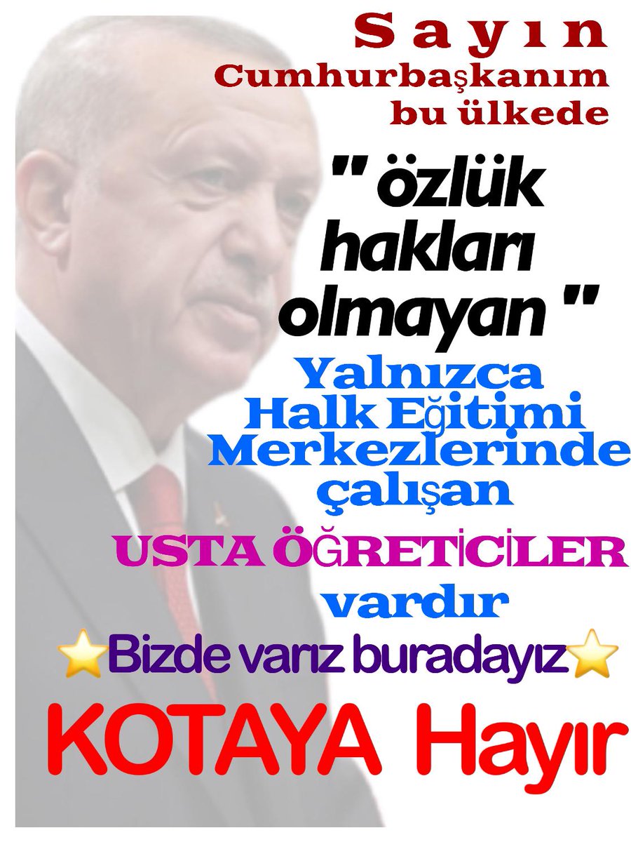 Usta Öğreticiler mağduriyetten kurtulmak istiyor,ADALET İSTİYOR
KOTAYA
HAYIR....
<a href="/RTErdogan/">Recep Tayyip Erdoğan</a> 
<a href="/Yusuf__Tekin/">Yusuf Tekin</a> 
#USTAogreticiyeHAKyokKOTAvar