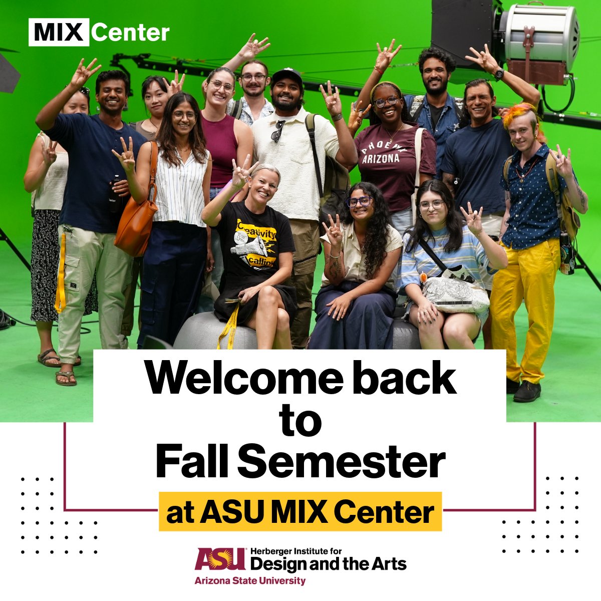 Welcome back, Sun Devils! 🔱

This Fall, the MIX Center is where your ideas become reality—whether you're crafting films, designing virtual worlds, or building video games. Let’s create something extraordinary together!

#MIXCenter #ASU #SunDevils #Fall2024