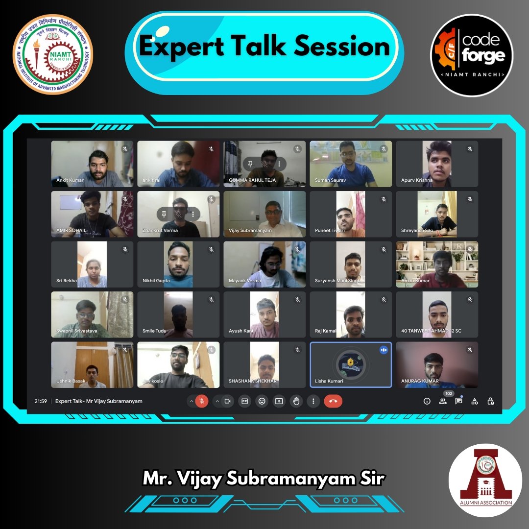 codeforgeniamt's tweet photo. From the first episode of Expert Talk session that concluded on the 21st of August our distinguished alumnus, Mr. Vijay Subramanyam, Principal at KPMG with over 24 years of experience at KPMG and 16 years in various leadership roles, shared invaluable knowledge on various topics. https://t.co/5dAtXdN2PD