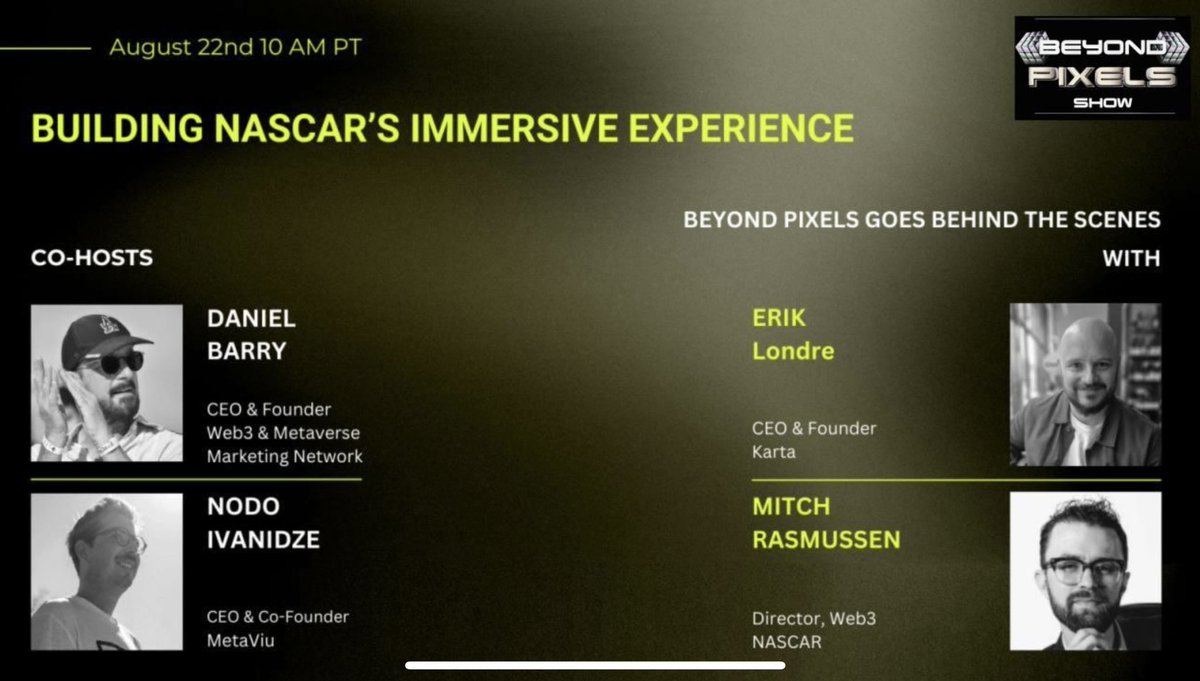 Happening now! Our Founder, Erik Londré, is speaking at the Beyond Pixels Show, discussing how we're creating cool maps for NASCAR! 🚗💨 

Join us at: linkedin.com/video/event/ur…) 🙌🏼