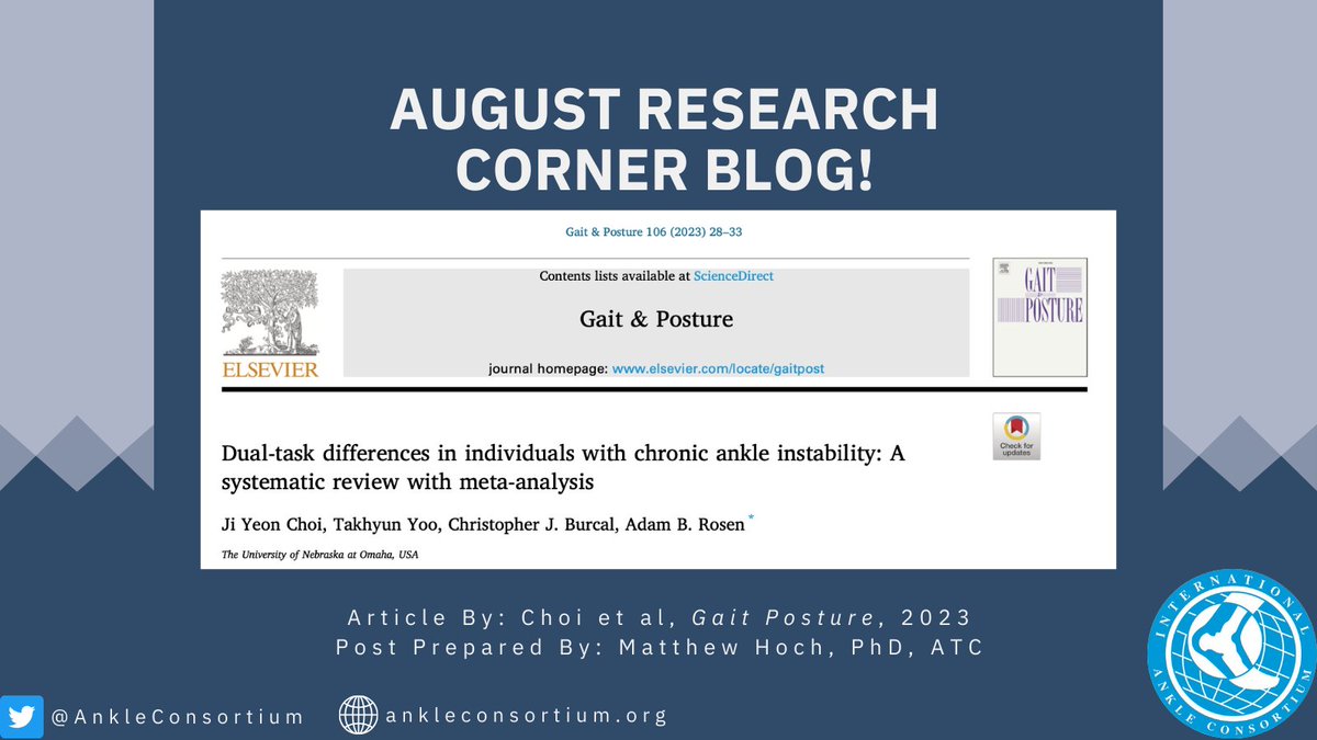 The August Research Corner Blog is now LIVE! Read about the latest evidence on dual-task paradigms in lateral ankle sprains and chronic ankle instability assessments here: ankleconsortium.org/2024/08/22/dua…