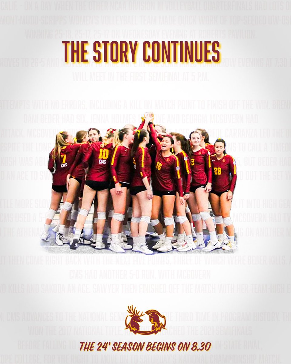 FloCollegeVB's tweet image. New season, same goal 🏐

In 2023, the Claremont-Mudd-Scripps made an NCAA tournament run that led them all the way to the final four. Is 2024 the year where they win it all for the first time since 2017?  @theSCIAC @AthleticsCMS @NCAADIII 

#SCIACvb | #division3 | #volleyball