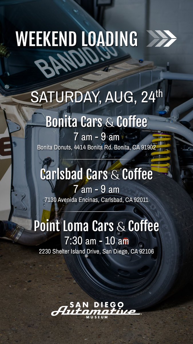 SDAutoMuseum's tweet photo. Time to plan your weekend! So many amazing car events happening, so keep your eyes on our feed to stay up to date this weekend.
https://t.co/VZ6HB2M2Lx
#localevents #carevents #carlovers #carshows #carmeets #sandiego #sdautomuseum #sdam #weekendloading #balboapark #sandiegoautomotivemuseum #summer #summerofcars #carsandcoffee #endofjune
@rsfcandc
@SDAssocCarClubs