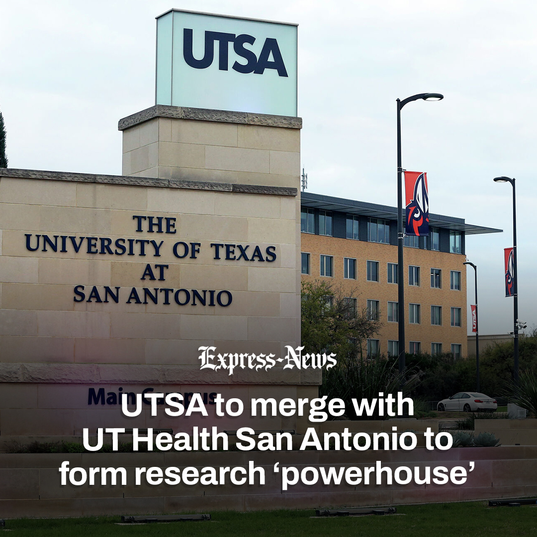 ExpressNews's tweet photo. The University of Texas System next year will merge the University of Texas at San Antonio and UT Health San Antonio into “one unified institution” to compete with leading U.S. research centers and serve a growing city and state. https://t.co/RlHK62TO97 https://t.co/FiiI2K9dJz