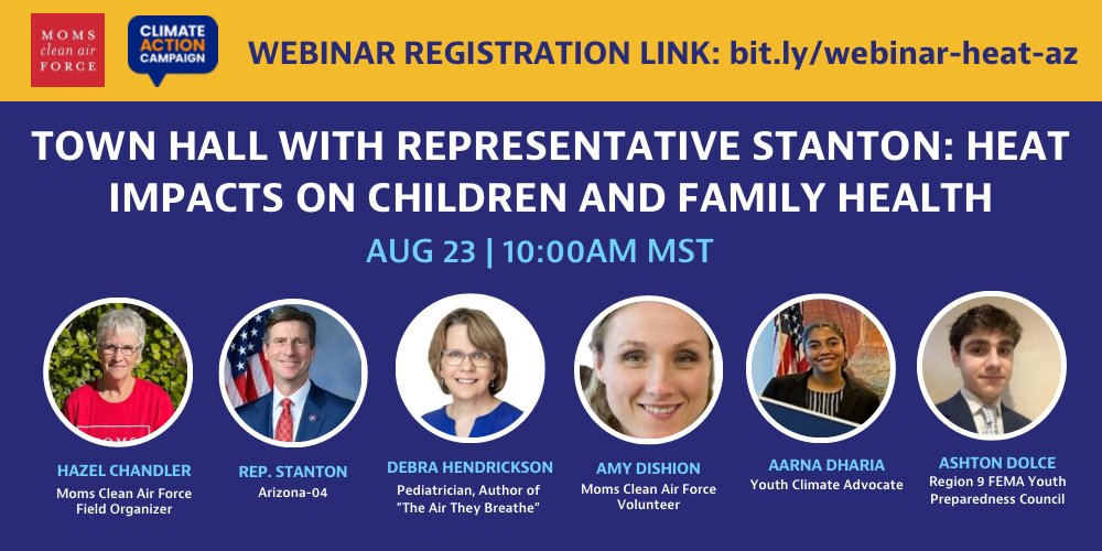 CleanAirMoms_AZ's tweet image. Last chance to register for this amazing Town Hall tomorrow.  Bit.ly/webinar-heat-az #ActionClimate Registration closes at 4 pm today.  Please share with a friend.