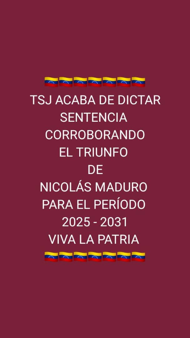 Viva Venezuela!!!!. Nicolás Maduro Moros. Ratificado por la Sala Electoral del TSJ. Como Presidente Constitucional de la República Bolivariana de Venezuela.
 Viva la Patria de Bolívar y Viva la Revolución Bolivariana de Venezuela.