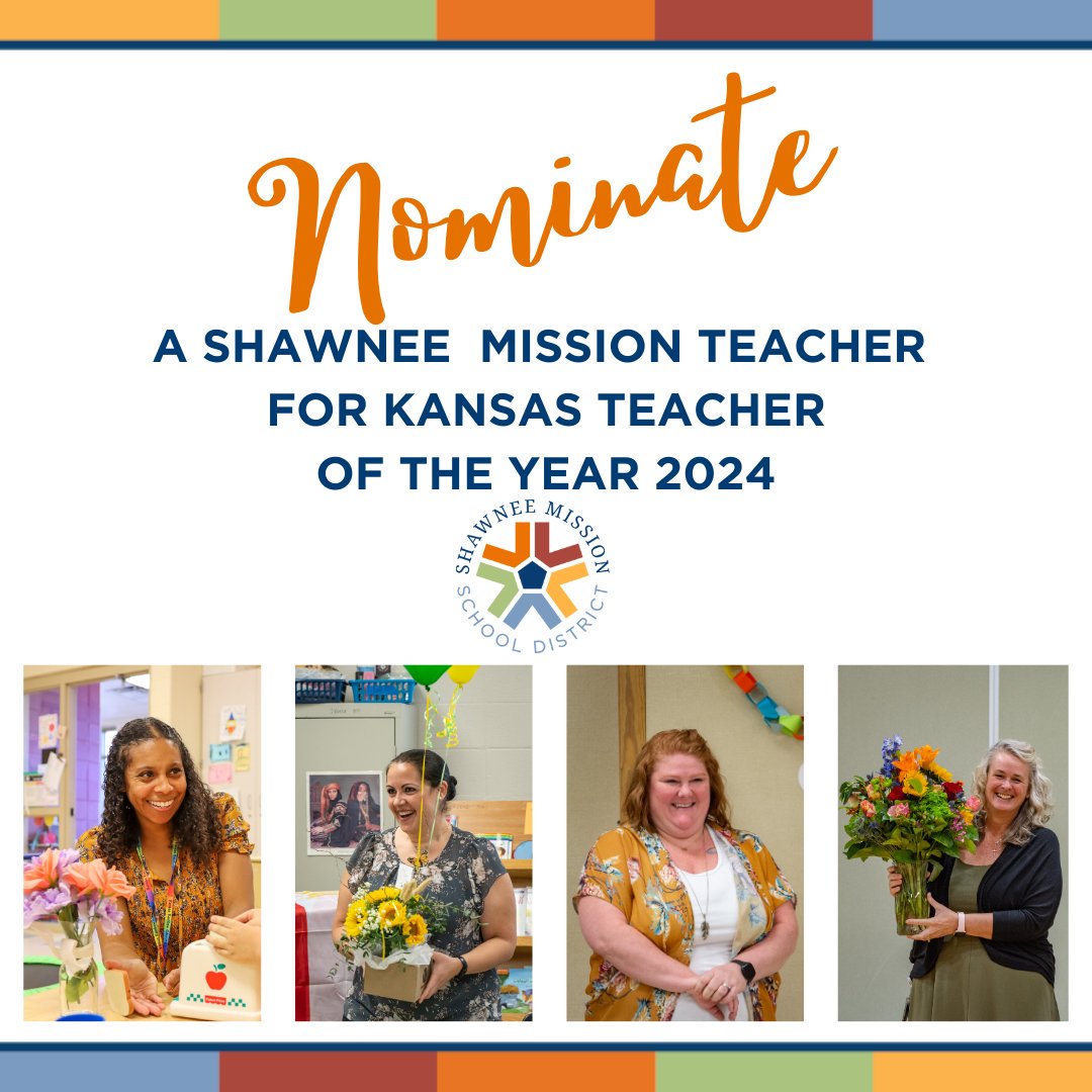 🎉Looking for a way to recognize your favorite teacher? How about nominating them for Kansas Teacher of the Year?! Nominations due by Friday, August 30! #ALLinSMSD #OneShawneeMission For qualifications and links to the nomination form: smsd.org/about/news-arc…
