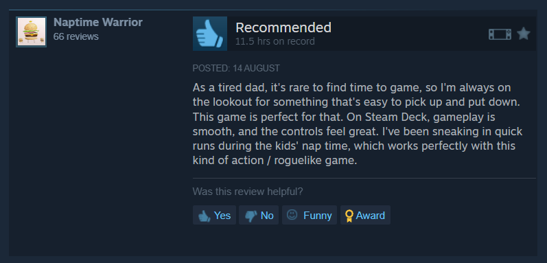 OnDeck's tweet photo. Good morning! We’ve just shipped a new feature on Steam that shows when a customer review was written by someone who played primarily on Steam Deck. Keep an eye out for the Deck icon to see how these players reviewed the game, and let us know what you think! https://t.co/RYVa9wVGYi