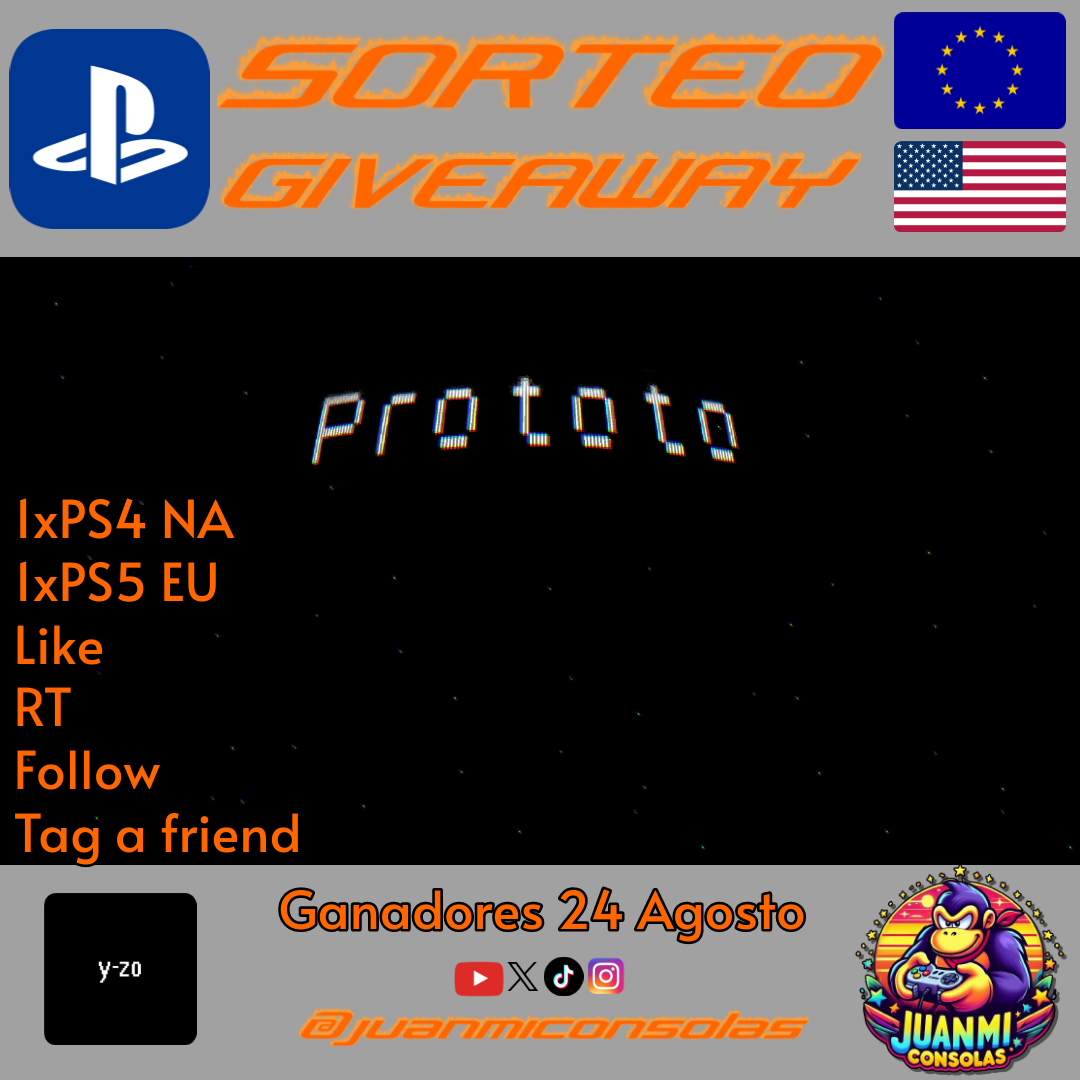 JuanmiConsolas's tweet photo. #Sorteo #Prototo 24 de agosto
1x #PS4 🇺🇸
1x #PS5 🇪🇺
❤️Like
🔁RT
👥Siguenos: @juanmiconsolas y @yzo_studio
🏷️Menciona un amigo
Store https://t.co/nYkoTT1cCU
Platino🏆 https://t.co/zUGPZsdphi
Suerte🤞
#Giveaway #GiveawayAlert #TrophyHunter #IndieDev https://t.co/g5Y9OE6lAB