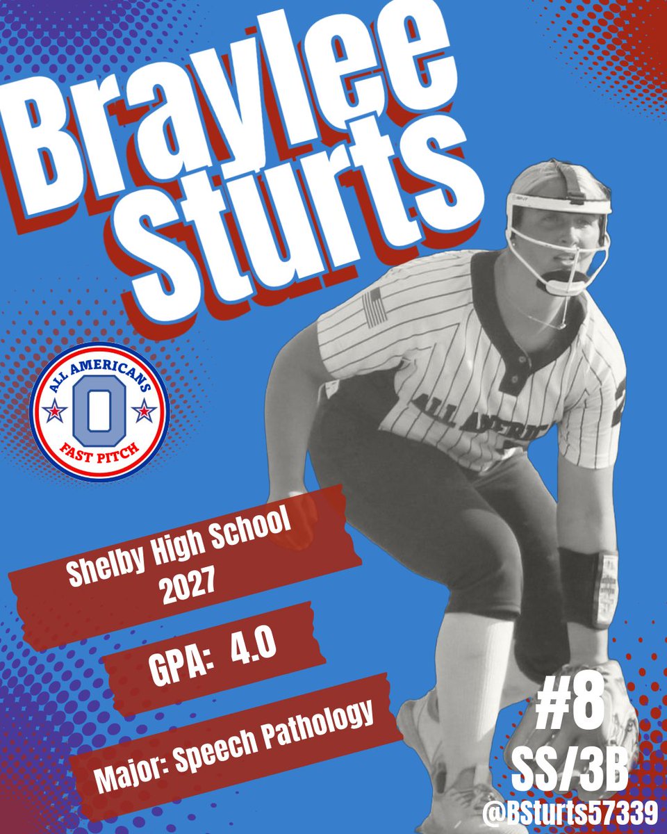 Ohio All Americans-Carden is excited to welcome back Braylee Sturts!  Braylee is a SS/3B player and a 2027 grad from Shelby High School.
Can’t wait to see #8 back in the dirt for us this season!!
@BSturts57339
