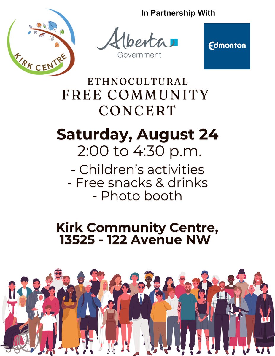 CentreKirk's tweet photo. Join us on Saturday from 2 pm - 4:30 pm for a free Ethnocultural Community Concert.
This event will go on RAIN OR SHINE! We will move indoors if necessary!
There will be a door prize $ tickets available for other prize draws! (2 for $10 or 5 for $25) https://t.co/9pazlC1ced