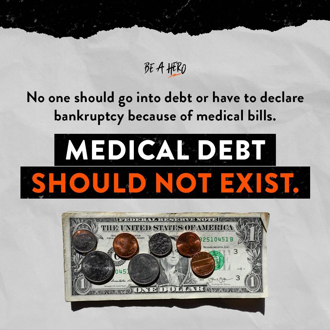 Did you know medical debt is the leading cause of bankruptcy in the US? 

No one should choose between getting the care they need &amp; keeping a roof over their head. It's time to end this crisis and push for a system where healthcare is guaranteed and ALL medical debt is forgiven.