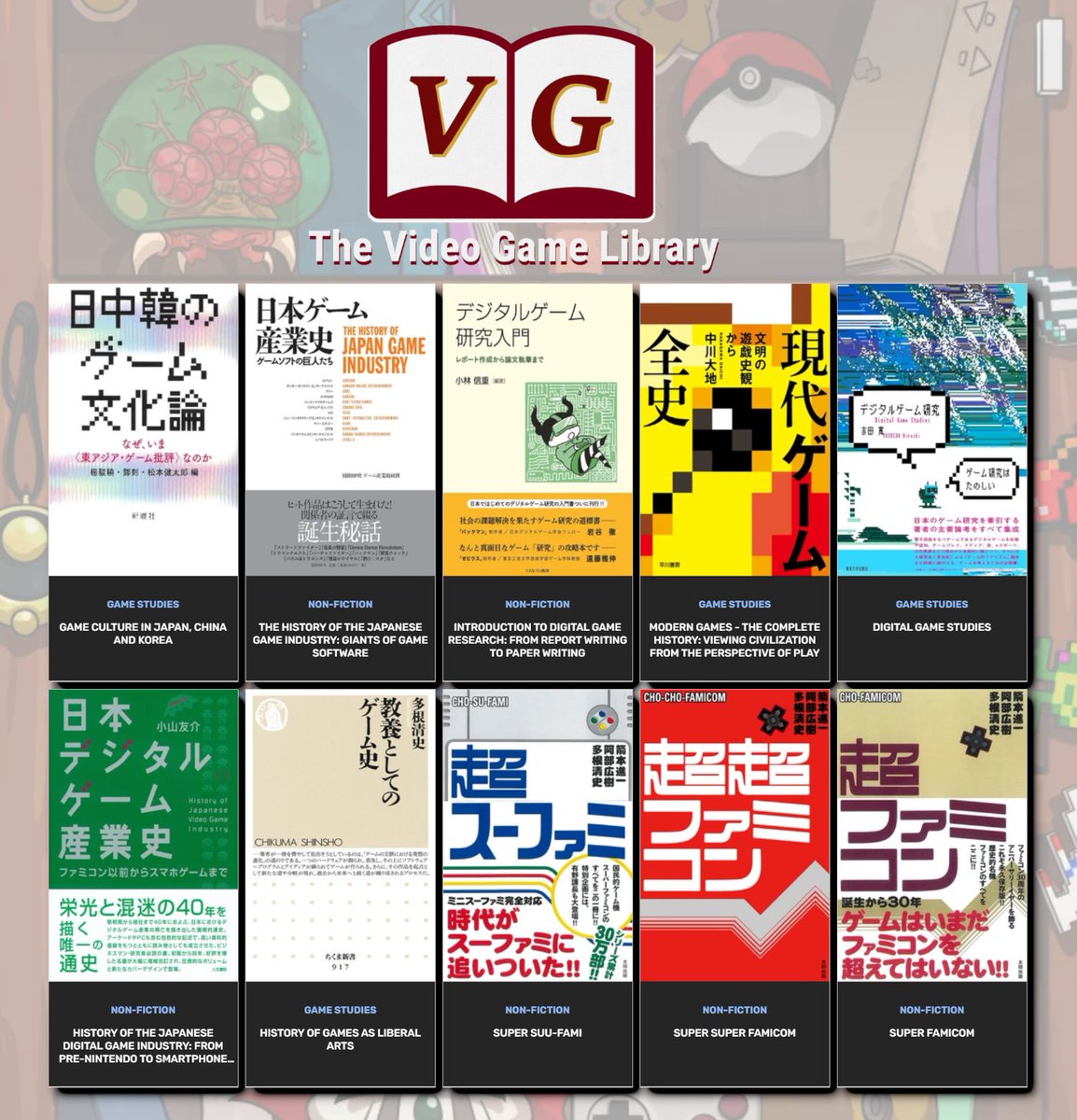TheVGLibrary's tweet image. Got a little crazy with the Japanese additions...😅 

Here are a bunch more #GameStudies and #GameHistory books catalogued into #TheVideoGameLibrary.  🇯🇵🎮♥️

📕📗📘📙📕📗📘📙📕📗📘📙

👉 thevideogamelibrary.org

@H_YOSHIDA_1973 @UT_Press @OHTABOOKS_PR