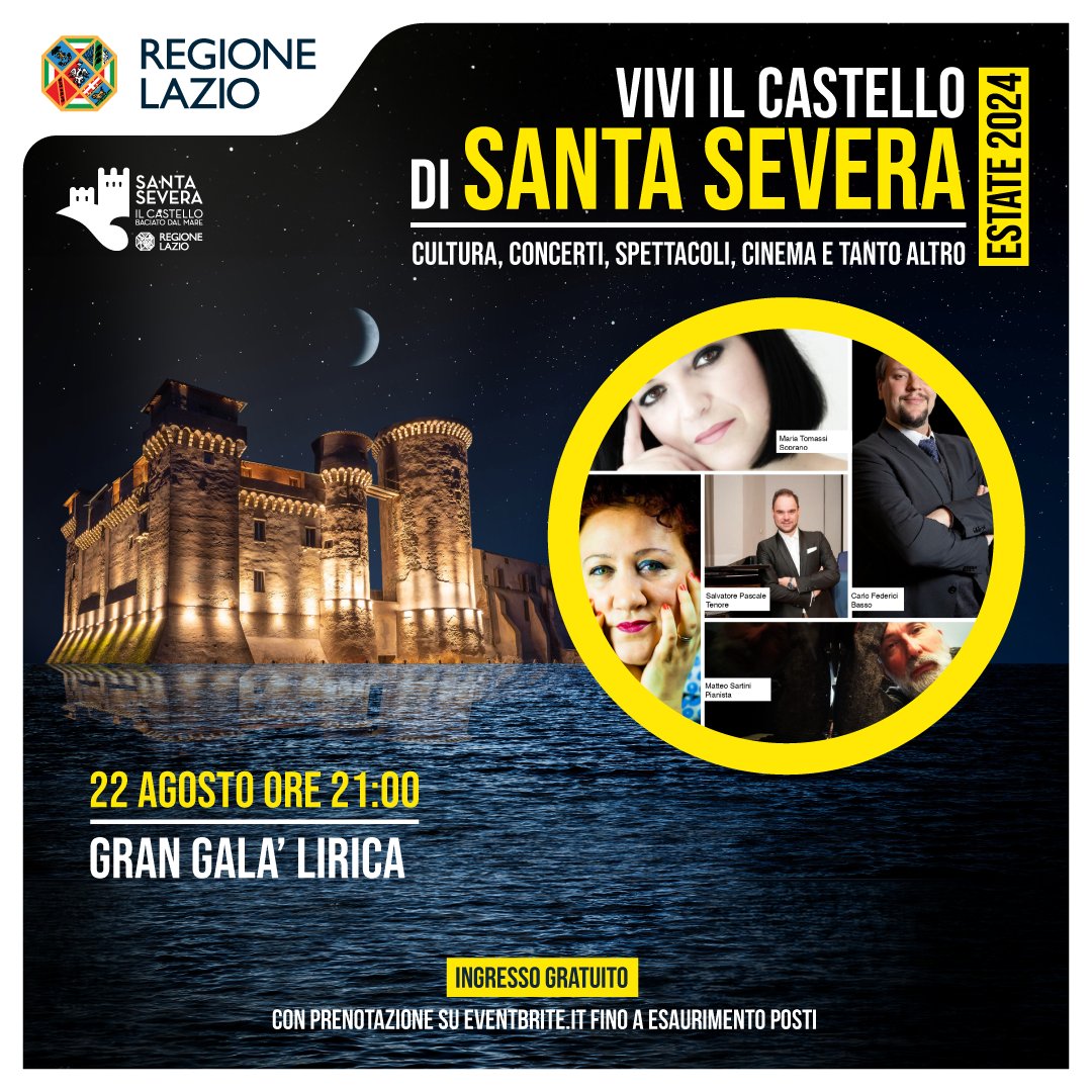 Questa sera, Giovedì 22 agosto, alle ore 21.00 𝗚𝗿𝗮𝗻 𝗚𝗮𝗹à  𝗹𝗶𝗿𝗶𝗰𝗮. Un viaggio tra i più grandi compositori del melodramma, Giuseppe Verdi, Giacomo Puccini, Pietro Mascagni, Vincenzo Bellini, Gioacchino Rossini, George Bizet.