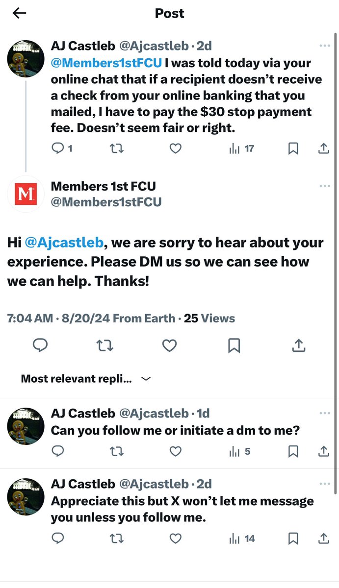 Ajcastleb's tweet photo. @Members1stFCU no follow up??? https://t.co/9gvf6y293g