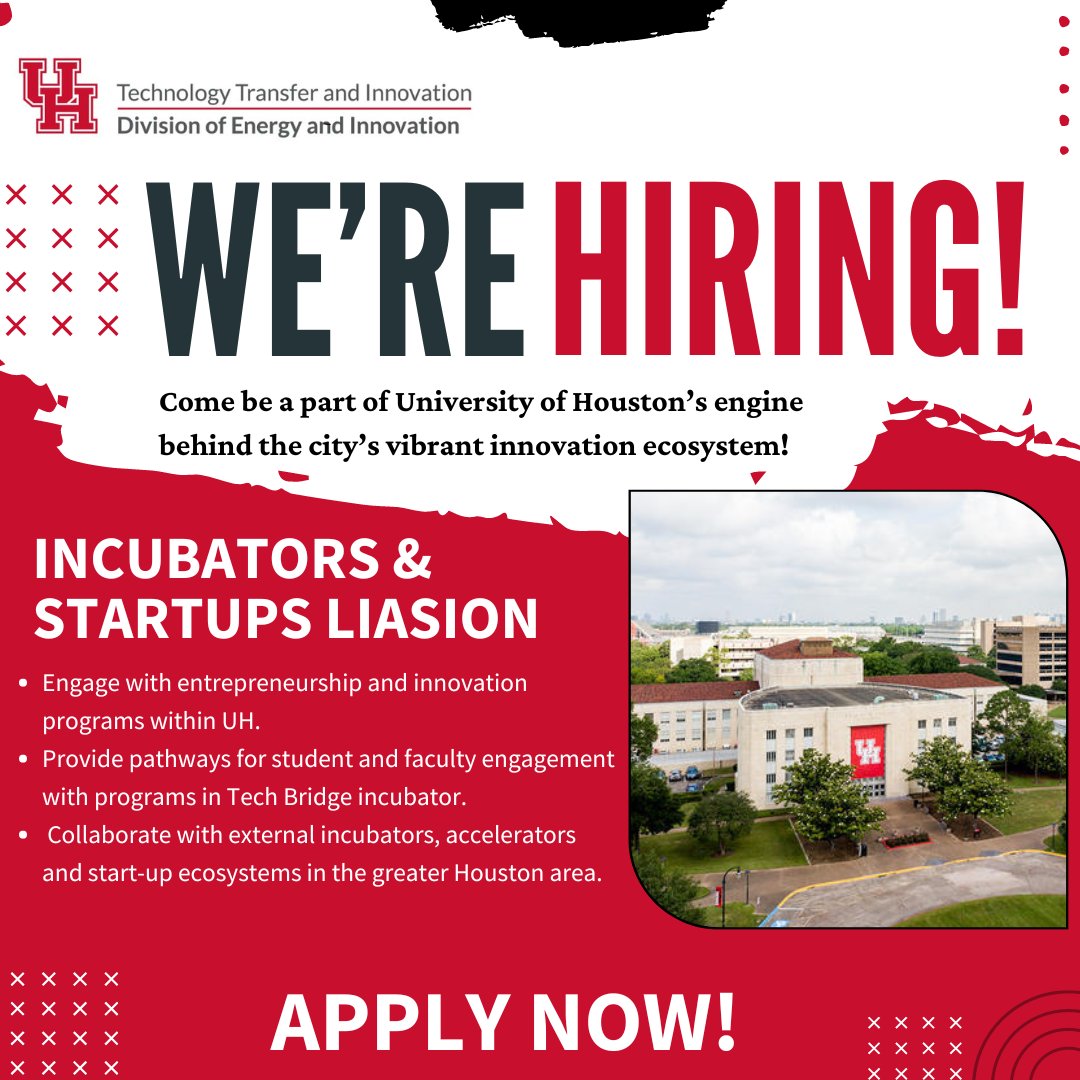 UH Technology Bridge (@uhtechbridge) on Twitter photo 🚨 🚨 WE'RE HIRING: 🚨 🚨 We have an exciting opportunity for a dynamic individual to help foster opportunities for UH entrepreneurs with the Houston innovation scene -- especially those within <a href="/UHEngineering/">UH Cullen College of Engineering</a> & <a href="/UHBauerCollege/">UHBauerCollege</a>!!
APPLY HERE: uhs.taleo.net/careersection/… 🚨 🚨 WE'RE HIRING: 🚨 🚨 We have an exciting opportunity for a dynamic individual to help foster opportunities for UH entrepreneurs with the Houston innovation scene -- especially those within <a href="/UHEngineering/">UH Cullen College of Engineering</a> & <a href="/UHBauerCollege/">UHBauerCollege</a>!!
APPLY HERE: uhs.taleo.net/careersection/…