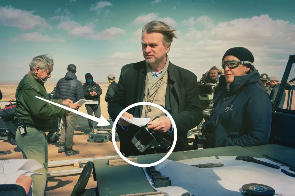 imPatrickT's tweet image. Have you ever wondered why Christopher Nolan often has a little Casio portable TV around his neck on set? 

It&apos;s so he can monitor framing wirelessly. 
Typically you see directors with fancy 4K handheld monitors or even iPads... not Nolan. He&apos;s been using this Casio solution for…