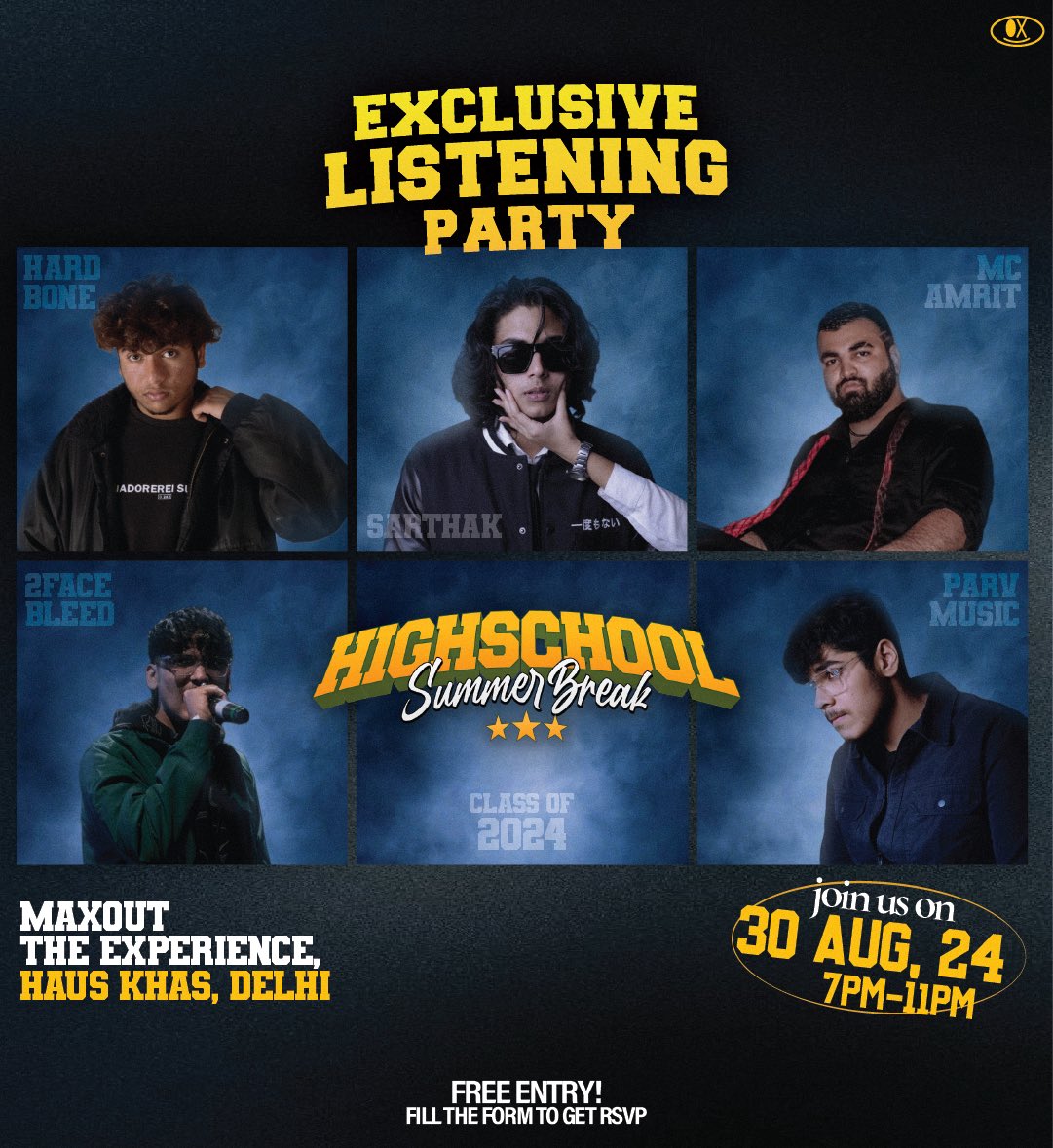 YOO HOSTING MY FIRST LISTENING PARTY IN DELHI ON 30TH AUGUST.

ALONGSIDE <a href="/mc_amrit/">Amrit</a> <a href="/2facebleed/">2facebleed</a> <a href="/Parv_music/">Parv Sharma</a> @hardbone

Pls be there your presence will be appreciated. SEE YOU 💪🏻💪🏻 

VENUE : MAXOUT THE EXPERIENCE, malviya nagar 

TIMINGS- 7:00-11:00 PM