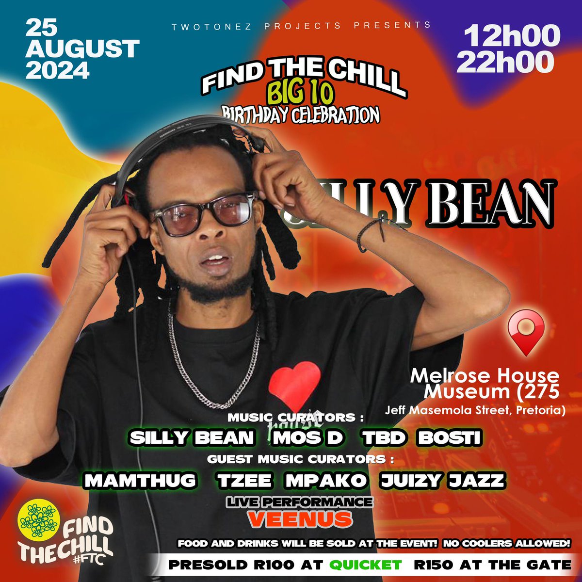 FindTheChill1's tweet photo. A few Sleeps till #FindTheChillBIG10BIRTHDAYCELEBRATION  and you're invited🎉🥳🎂💃🏾

WHEN: SUNDAY 25TH AUGUST '24
TIME: 13H00 - 22H00
WHERE:@melrosemuseum
🙏🏾💚

PRESOLD TICKETS AVAILABLE:
https://t.co/bmO1c8HFNC

#FindTheChill #GoodVibes #GoodMusic #ChilledVibes #dayvibes☀️ https://t.co/iOxzNIi0iK