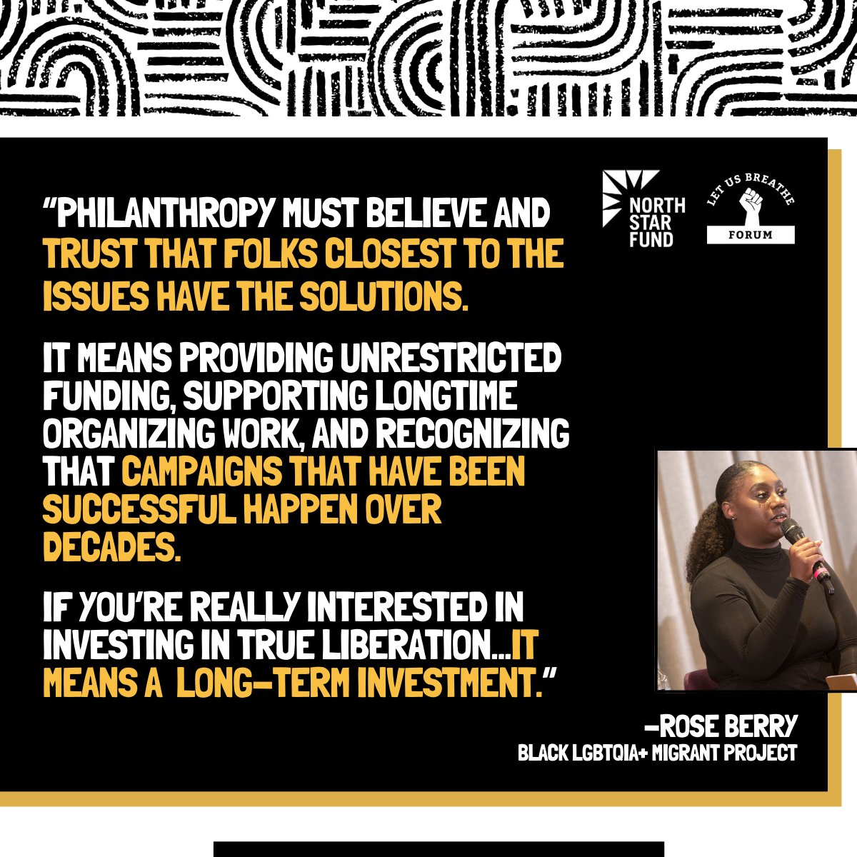 Black LGBTQIA+ Migrant Project (BLMP) (@officialblmp) on Twitter photo Some reflections from BLMP's Co-Director, Rose Berry, on the role of philanthropy in supporting movements for Black liberation at The Let Us Breathe Forum: Building Toward Black Liberation by <a href="/northstarfund/">North Star Fund</a>. Some reflections from BLMP's Co-Director, Rose Berry, on the role of philanthropy in supporting movements for Black liberation at The Let Us Breathe Forum: Building Toward Black Liberation by <a href="/northstarfund/">North Star Fund</a>.