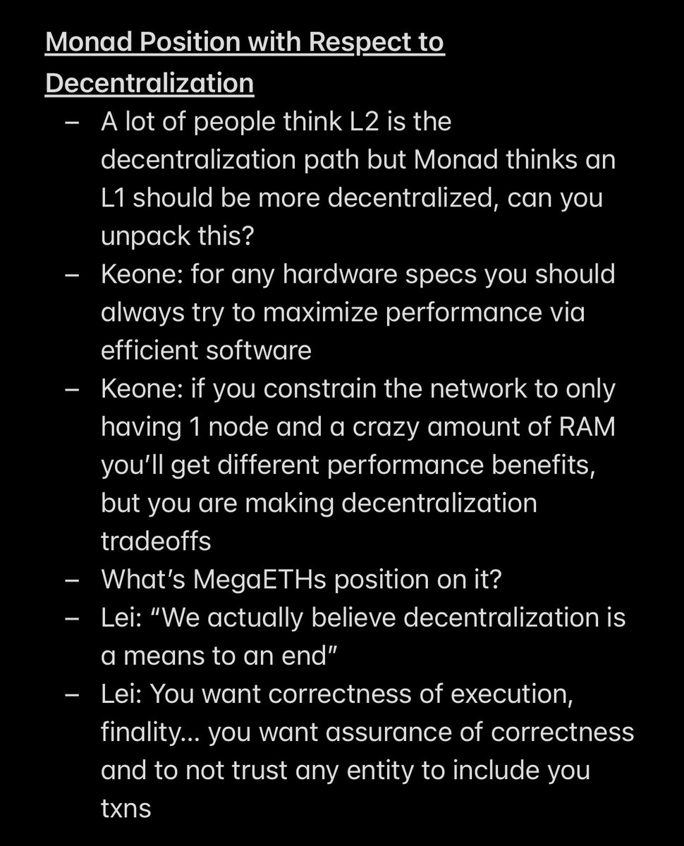 Intern notes from the <a href="/BanklessHQ/">Bankless</a> podcast “Monad vs MegaETH” on:

- Ethereum alignment 🦇🔊
- What is a full node? 🧐
- Which is more decentralized? 🌐

And much, much more

<a href="/keoneHD/">Keone Hon ⨀</a> <> <a href="/yangl1996/">Lei Yang Σ:</a> <> <a href="/TrustlessState/">David Hoffman</a> <> <a href="/RyanSAdams/">RYAN SΞAN ADAMS - rsa.eth 🦄</a>