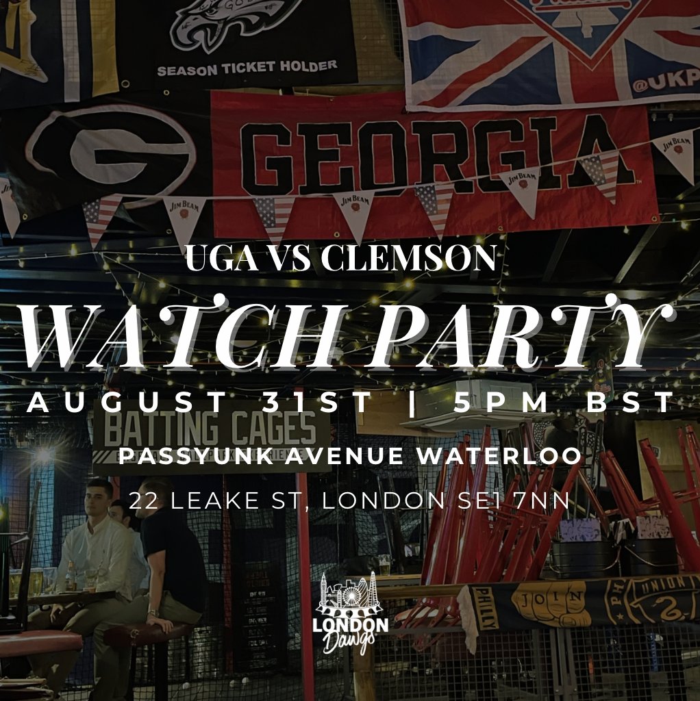 london_dawgs's tweet image. Mark your calendars, London Dawgs! Next week, we'll celebrate the UGA vs. Clemson showdown at @passyunkavenue - Waterloo! Join us at 5PM BST on August 31st to kick off another winning season. 🏈#DawgsOnTop #KirbySmart #CarsonBeck #SECChampionship #DawgsWin