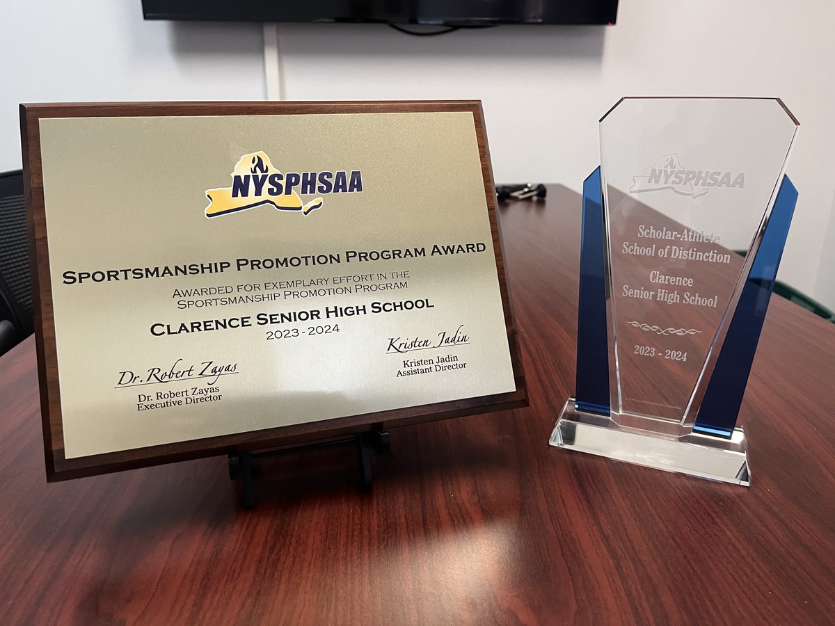 Always nice to start the year at our Mandatory AD Workshop with some recognition of our amazing student-athletes and community. NYSPHSAA School of Distinction and Sportsmanship Award. #ClarenceProud