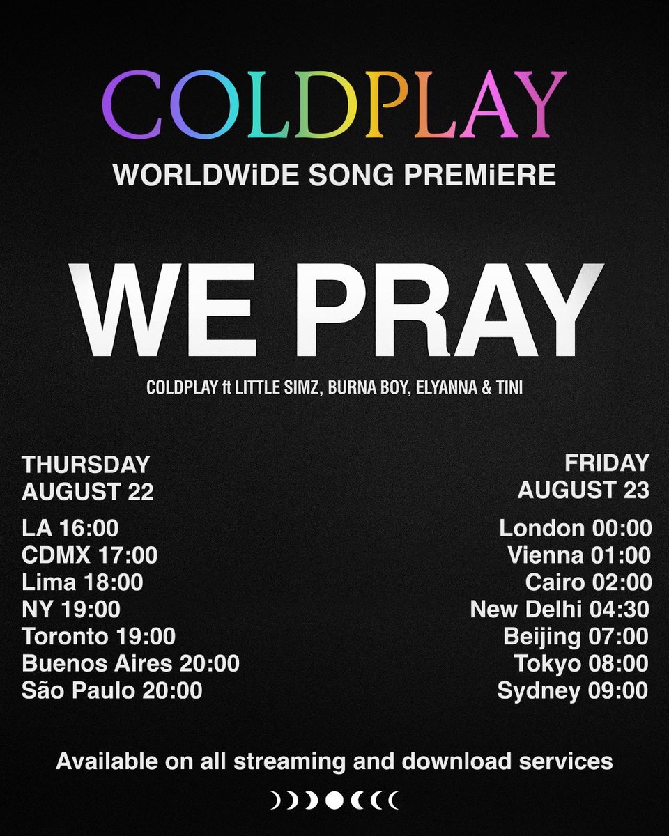 FIVE HOURS UNTIL WE PRAY
<a href="/burnaboy/">Burna Boy</a> <a href="/LittleSimz/">Little Simz</a> <a href="/Elyanna/">Elyanna</a> <a href="/TiniStoessel/">tini</a>

coldplay.lnk.to/WEPRAY