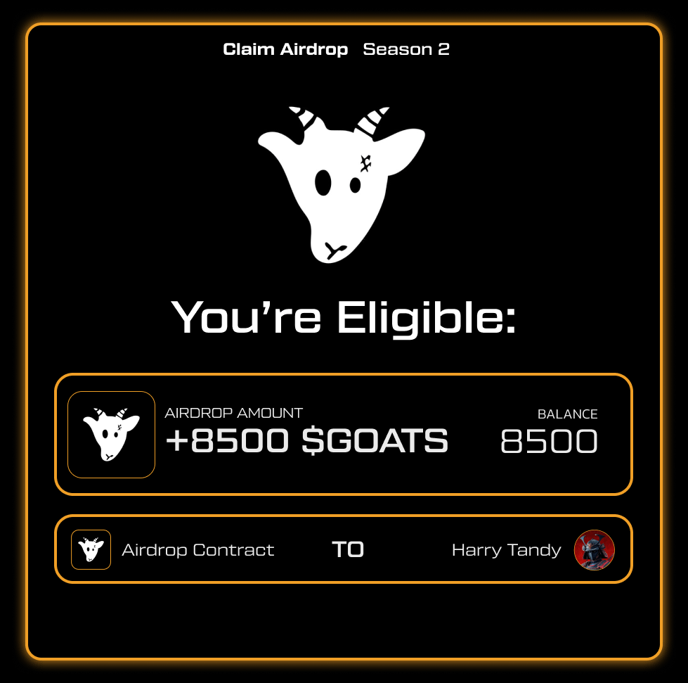HarryTandy's tweet photo. Many people earned $10-30k on $NOT!

The next upcoming HUGE airdrop is $GOATS.

It's super easy to secure it for FREE.

Here's detailed step-by-step guide🧵👇 https://t.co/2JxxTZ0JQN