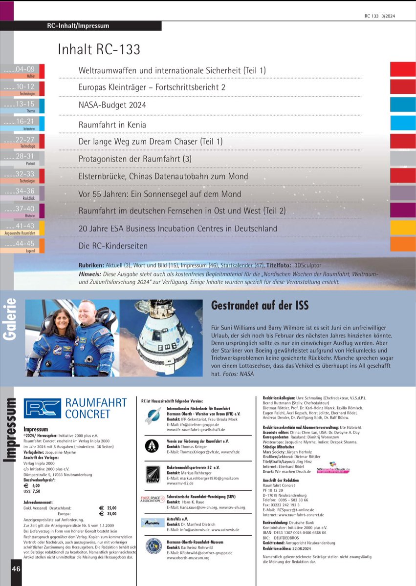 space_rc's tweet photo. Bald erscheint die neue RC. Darin unter anderem auch die neuesten Raumfahrthaushaltszahlen für 2024, die nicht gerade zu Optimismus Anlass geben. Hier der Titel und das Inhaltsverzeichnis. https://t.co/NMIT0Uk0mj
