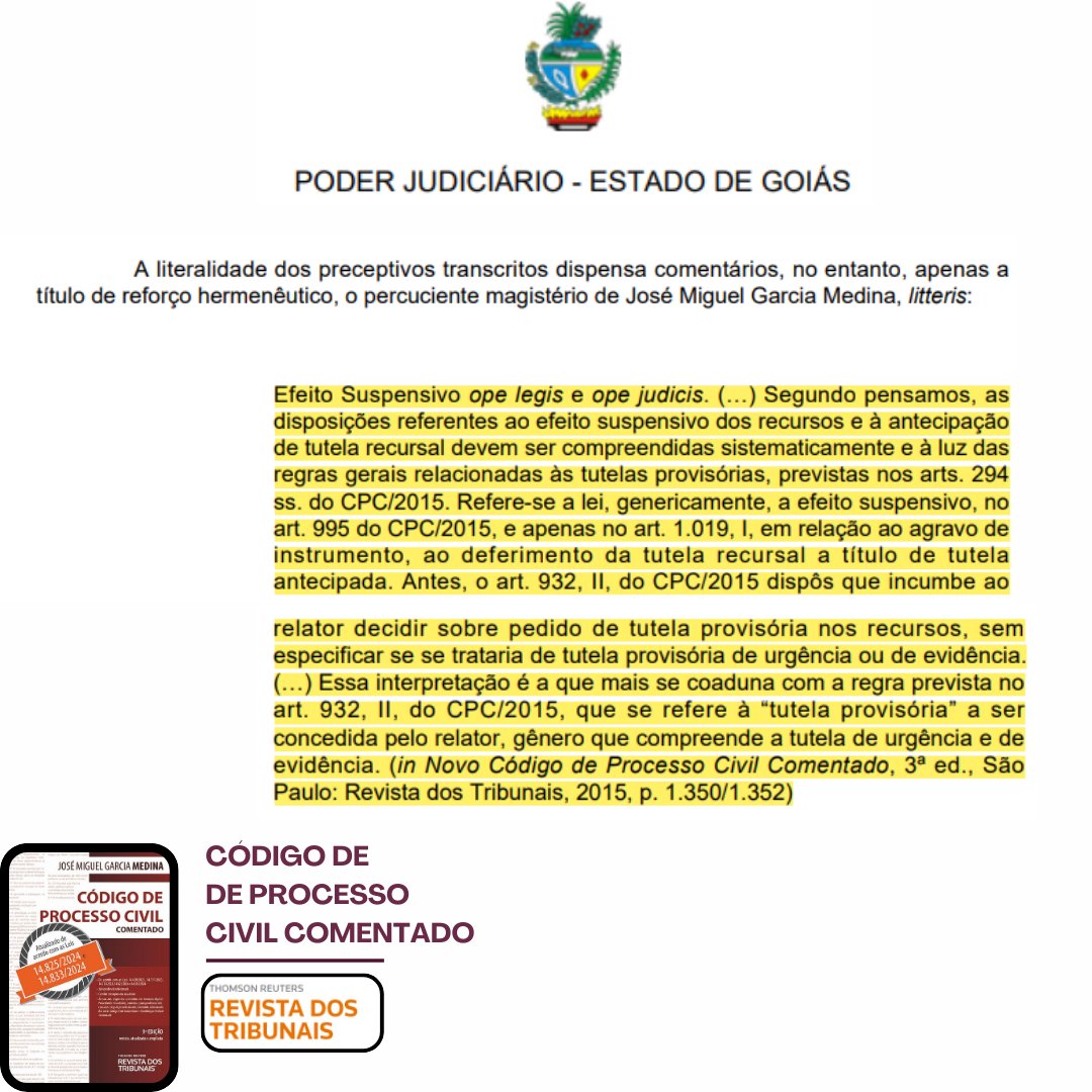 CPCComentado's tweet photo. As disposições referentes ao efeito suspensivo dos recursos e à antecipação de tutela recursal devem ser interpretadas sistematicamente e à luz das regras gerais sobre tutelas provisórias, previstas nos arts. 294 ss. do CPC/2015. [...] https://t.co/jSnlOySM7k