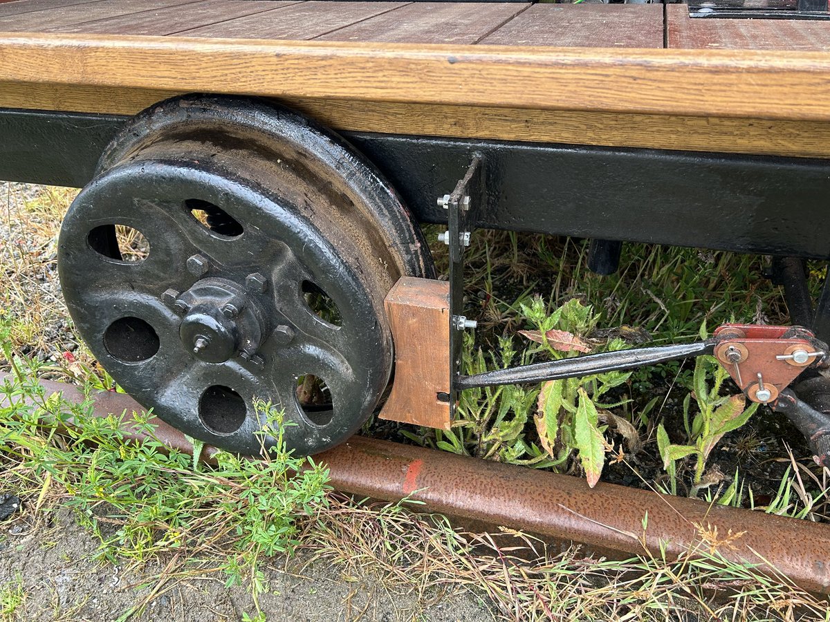 The Wickham is progressing.
Wood installed. Painted. Motor installed. Wooden brake blocks in place.
Helston Railway Preservation Society trustee Peter Kennan (right) stands next to the Wickham with Vic Nixon.