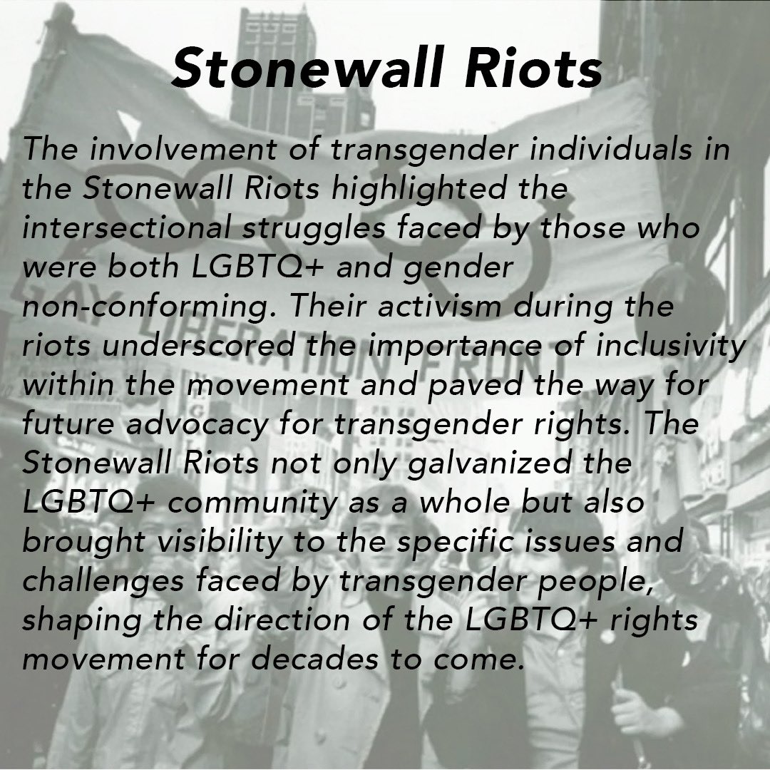 During Trans History Month, we honor the legacy of the Stonewall Riots and the incredible impact of trans women. Their bravery ignited a movement that continues to shape our fight for equality today. #TransHistoryMonth #StonewallRiots #transrightsarehumanrights