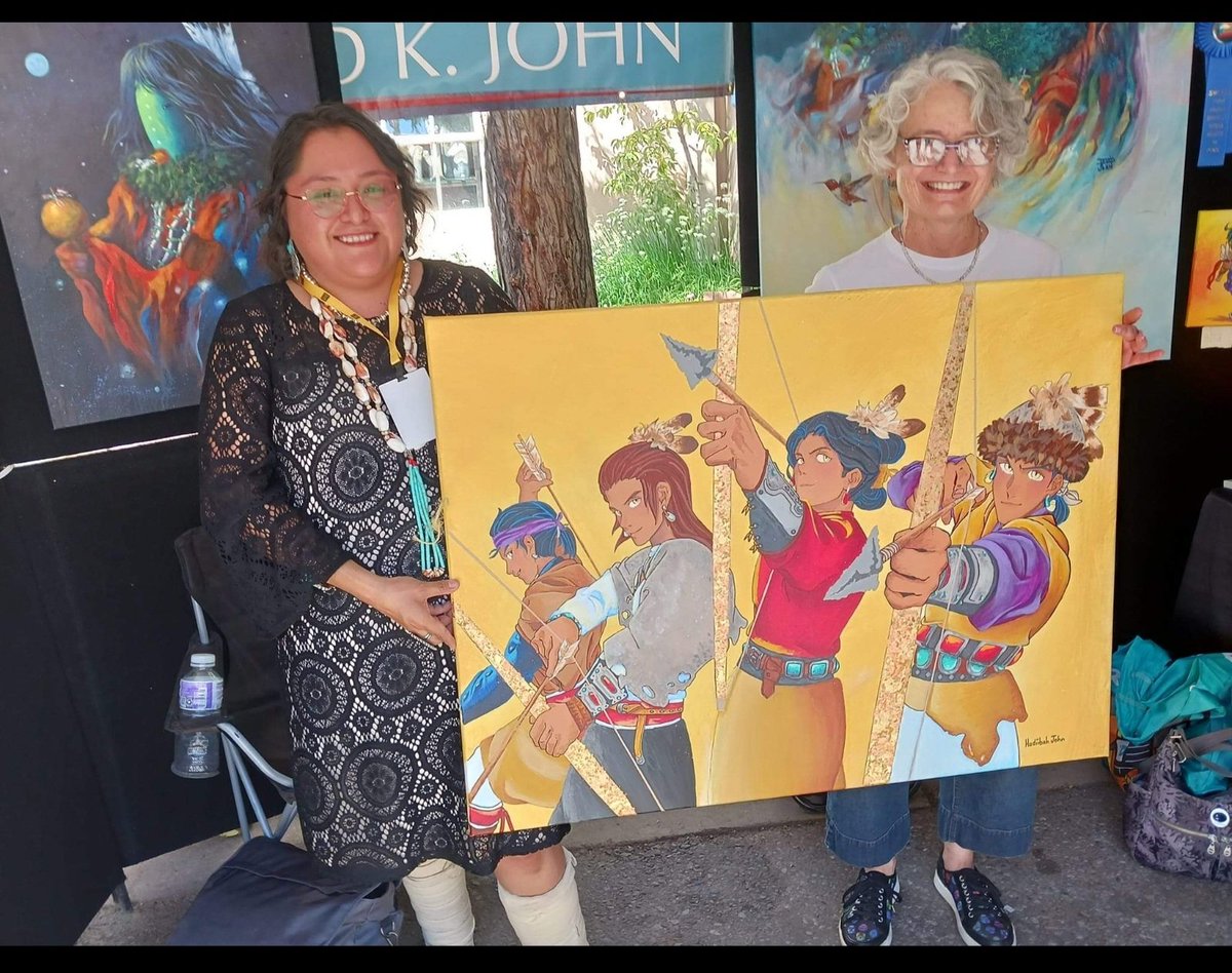 HadiibahJ's tweet photo. Been a long time since I updated a post. Here are some photos from the 2024 Santa Fe Indian Market. This year I made my largest painting by myself and had a lot of fun making it. I entered three paintings for judging and had a lovely surprise when I went and picked them up. https://t.co/lUeze3Cesk
