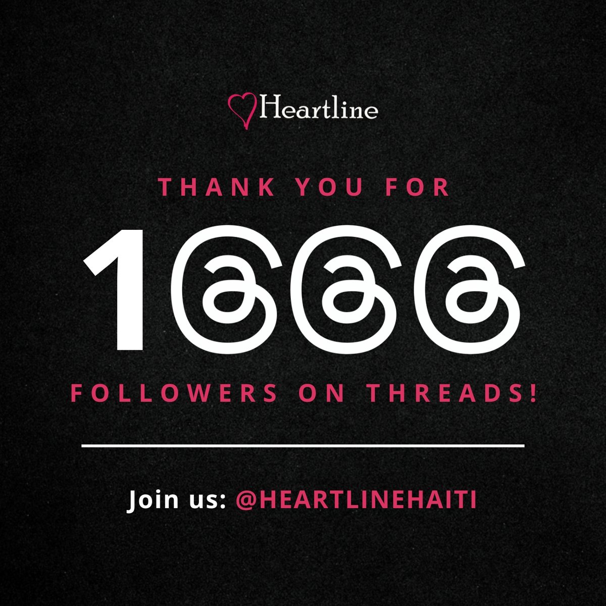 We've passed 1,000 followers on Threads! Please stop by and check us out, and while you're there, consider following us! #Threads #1000Followers #ThankYou 

Heartline on Threads: threads.net/@heartlinehaiti