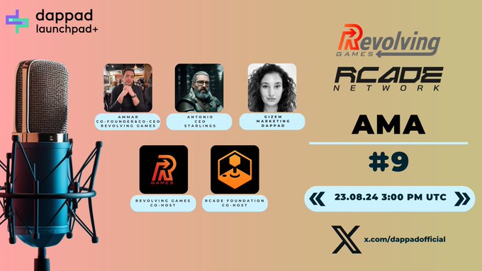 ama_tracker's tweet photo. 🕹️@Dappadofficial, @RcadeNetwork and @Revolving_Games invite you to AMA session!
#Dappad is a connective link that bridges the gap between Layer2 projects and early investors as a multichain launchpad.
#Revolving Games is developing tech to deliver next-gen gaming experiences.
⏰August 23, 3 PM UTC
📌https://t.co/1RgFdIIrok
#AmaTracker