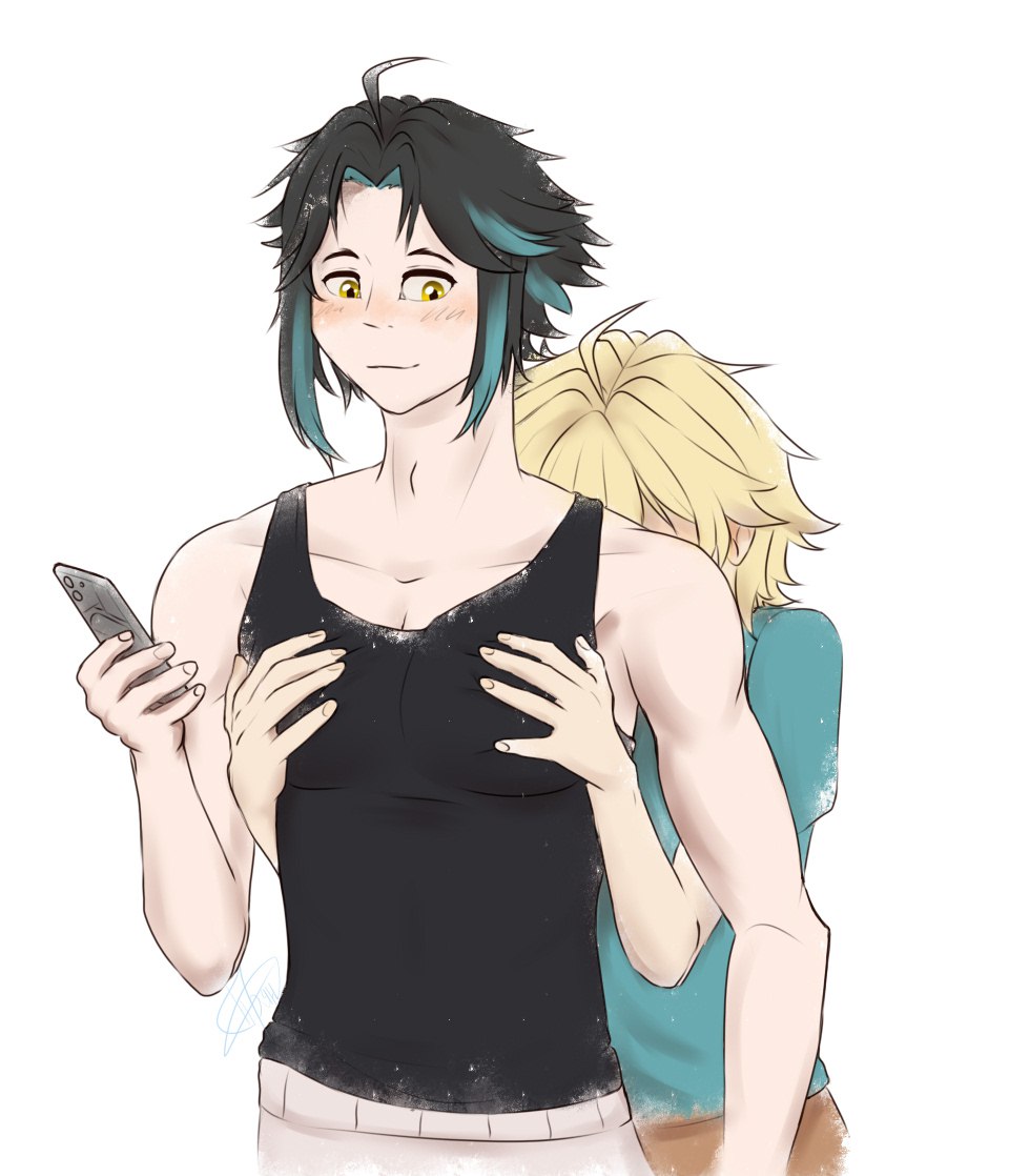 while I was drawing, I was very jealous of Iter that he could afford to squeeze this beautiful chest Xiao 
and well, my laptop apparently couldn't stand it while I was drawing breasts and just flew out 

#genshin_impact
#Xiao
#Aether
#XiaoAether