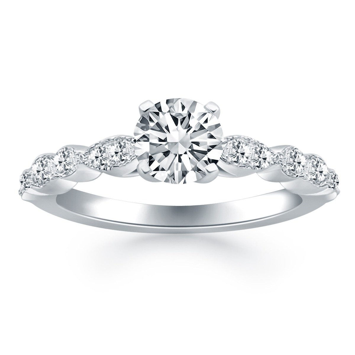 delphimetalsng's tweet image. 14k White Gold Fancy Shaped Diamond Engagement Ring-rxd76045y28bt 
The sculpted band of this attractive engagement ring features round and marquise shapes set with glittering pave diamonds surrounded by intricate milgrain borders. Expertly crafted in 14k white gold, the center...