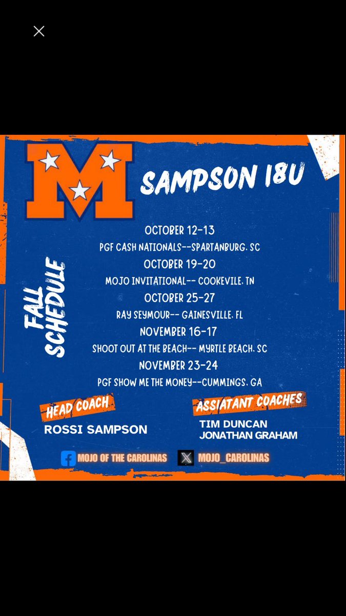 HaileyR89141270's tweet photo. Fall schedule has dropped. Come check out my teammates hit the dirt🥎🧡💙 @UMO_CoachLuke @TJSmothers @nc_sampson  @Mojo_Carolinas https://t.co/FhIPWSWZZN