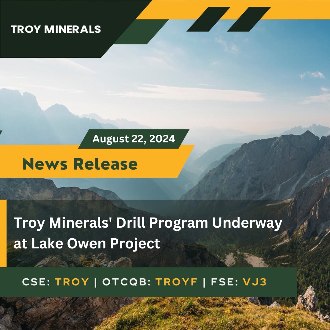 troy_minerals's tweet photo. PRESS RELEASE | @Troy_Minerals is pleased to announce that #coredrilling is underway on the Company’s Lake Owen project. 

Read full release here ➡️ https://t.co/z33rsAouVm

$TROY $TROYF #TroyMinerals #CriticalMinerals #Mining #Vanadium #Titanium https://t.co/KXfjDvEisP