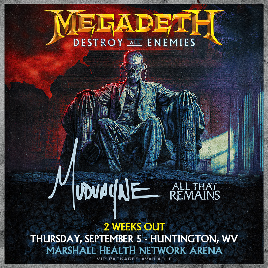 Two more weeks until we make a stop at <a href="/MHealthNetArena/">Marshall Health Network Arena</a> on the #DestroyAllEnemiesTour. Secure your tickets and VIP packages now at megadeth.com/tour