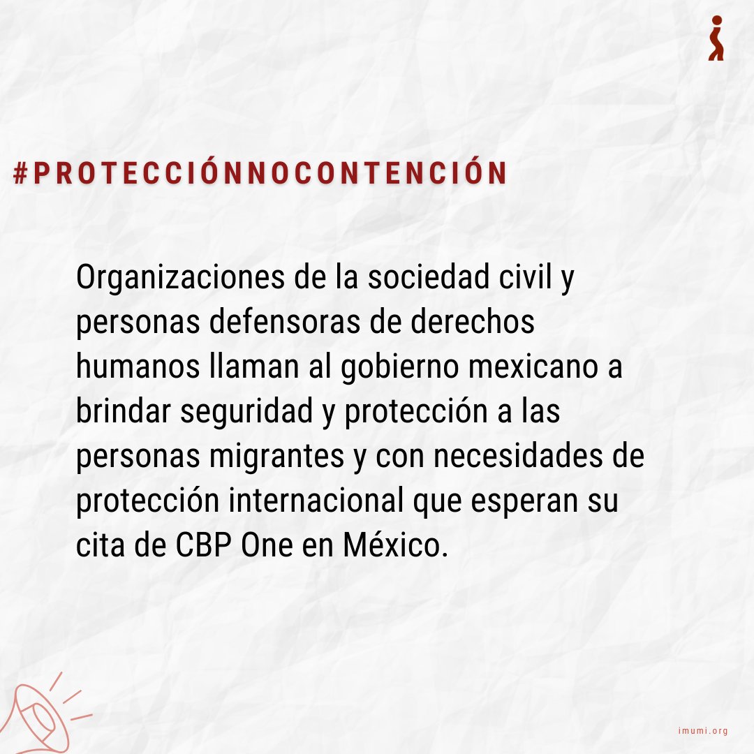 IMUMI (@imumidf) on Twitter photo 📨 #CartaPública #ProtecciónNoContención
⚠️ Más de 60 osc's llaman al <a href="/GobiernoMX/">Gobierno de México</a> a cumplir con su responsabilidad de garantizar seguridad a las personas que espera su cita #CBPOne, toda vez que han decido participar en las políticas de externalización de EUA, al consentir el uso 📨 #CartaPública #ProtecciónNoContención
⚠️ Más de 60 osc's llaman al <a href="/GobiernoMX/">Gobierno de México</a> a cumplir con su responsabilidad de garantizar seguridad a las personas que espera su cita #CBPOne, toda vez que han decido participar en las políticas de externalización de EUA, al consentir el uso