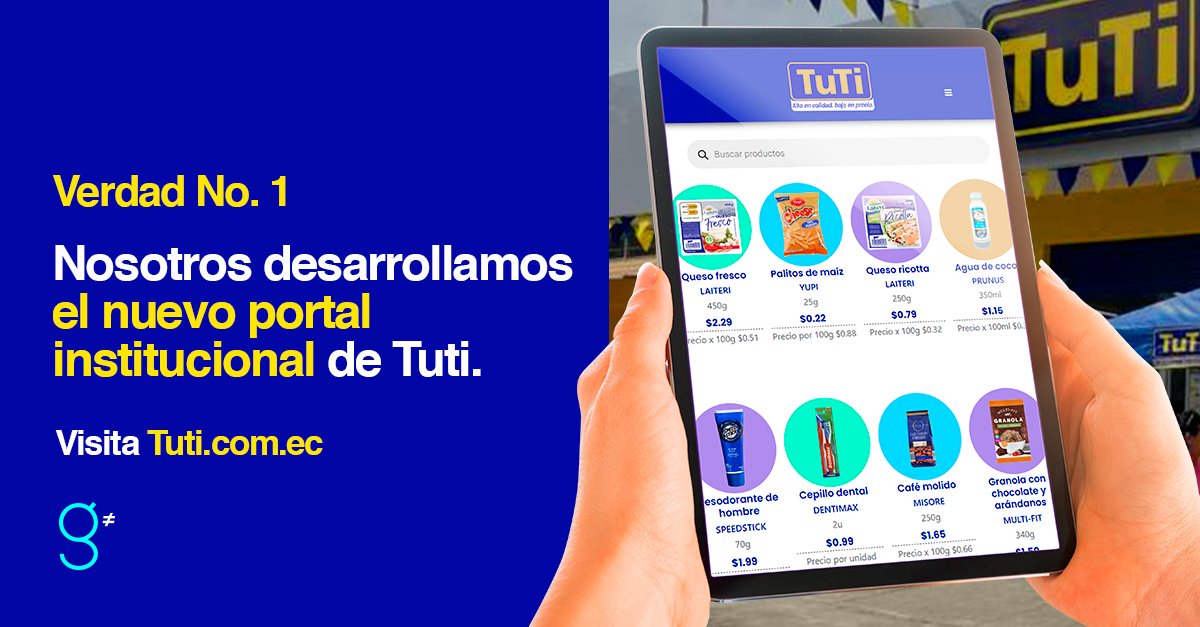 GeeksEC's tweet image. 🚀 En Geeks hemos revolucionado la presencia digital de TUTI, uno de los supermercados top en Ecuador. Su nuevo sitio web permite una gestión eficiente de productos, promociones y vacantes. ¡Estamos orgullosos de contribuir a su éxito! 📷 tuti.com.ec